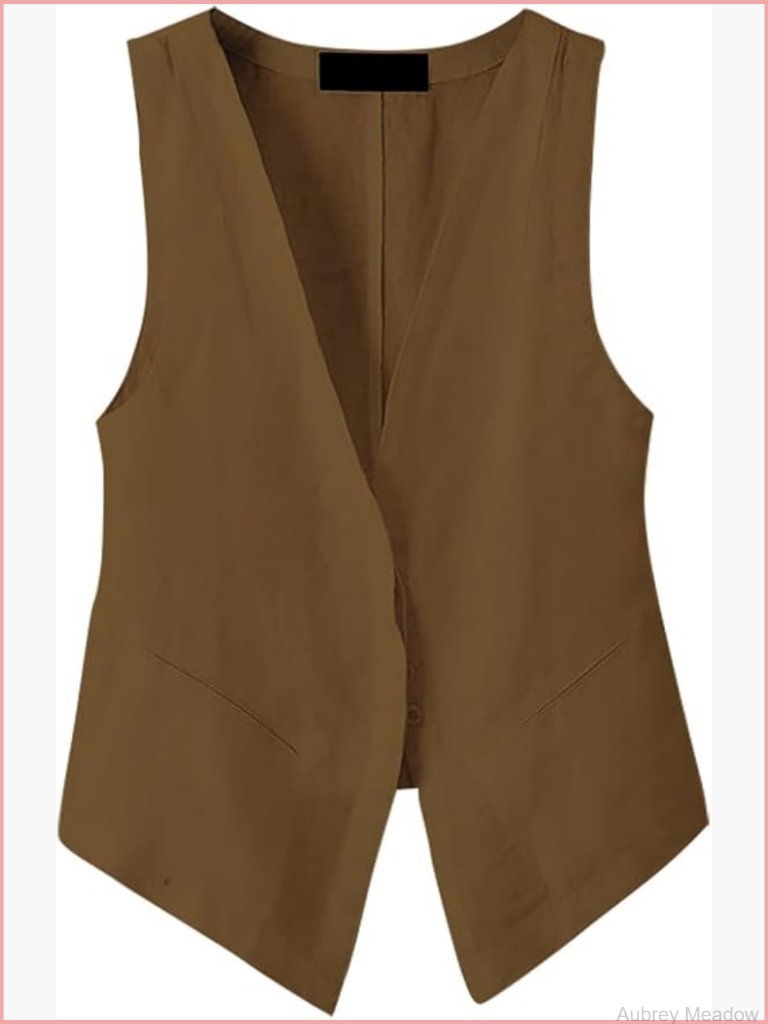 Sleeveless Linen Blazer Vest Jacket Spring Summer Button Down